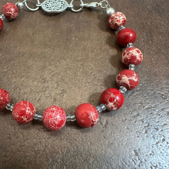 Handmade Red Sea Sidment Jasper Beaded Bracelet - Picture 4 of 5